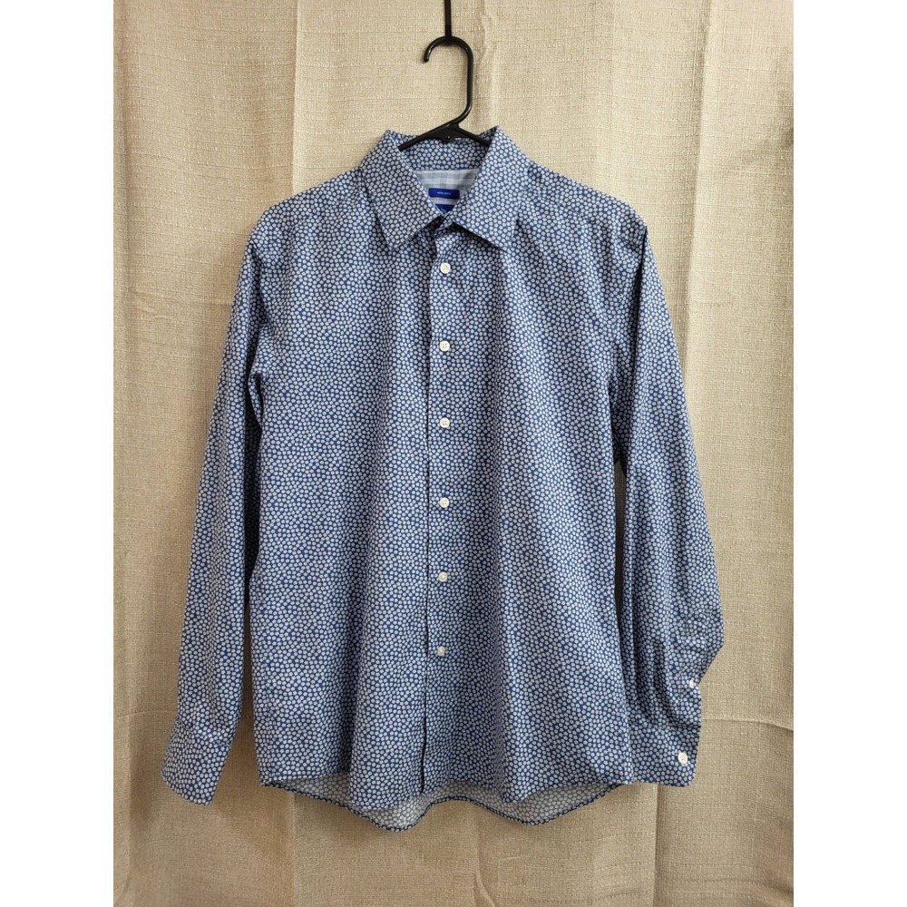 Egara Mens Non-Iron Blue White Floral Cotton Button Down Shirt Size M LS